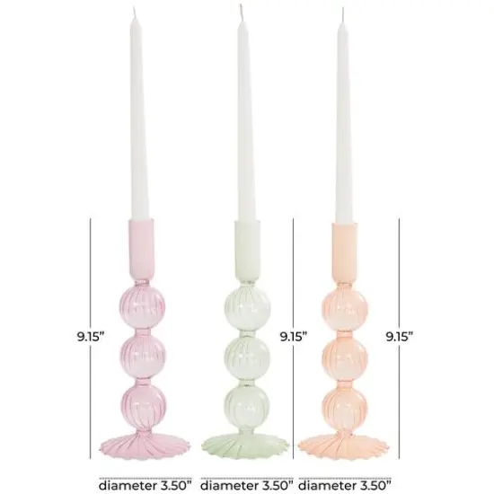 9" Multicolor Glass Textured Triple Bubble Taper Candle Holder Set, 3ct. {9}