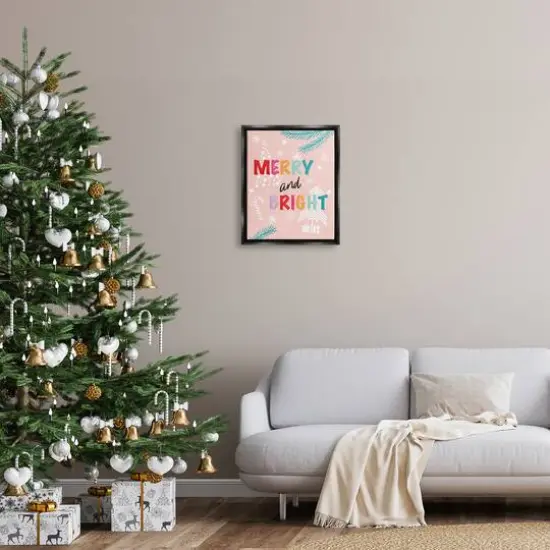 Stupell Industries Merry & Bright Pastel Phrase Framed Floater Canvas Wall Art Black {3}