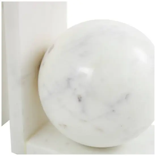 7" White Marble Sleek Orb Geometric Bookends with L-Shaped Bases Set {5}
