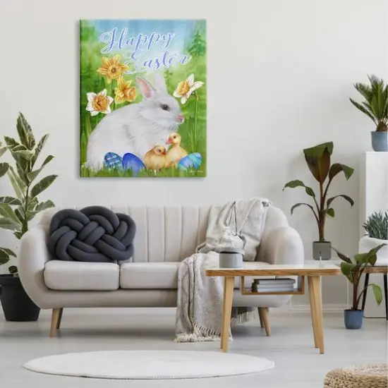 Stupell Industries Happy Easter Spring Bunny Rabbit Phrase Baby Chicks Canvas Wall Art {3}