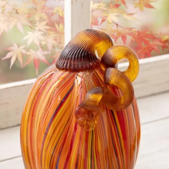 Glitzhome&reg; 5.5" Multi Striped Glass Pumpkin {12}