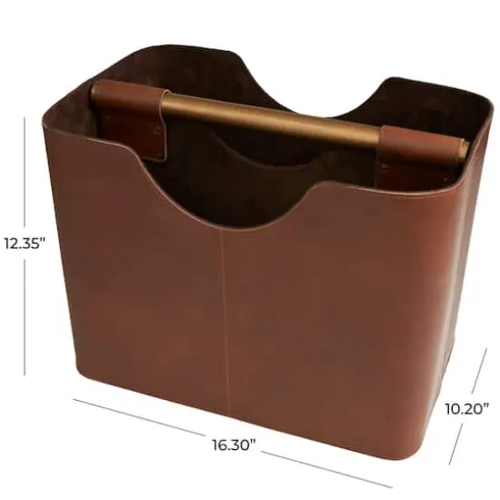 16" Brown Leather Magazine Holder {8}