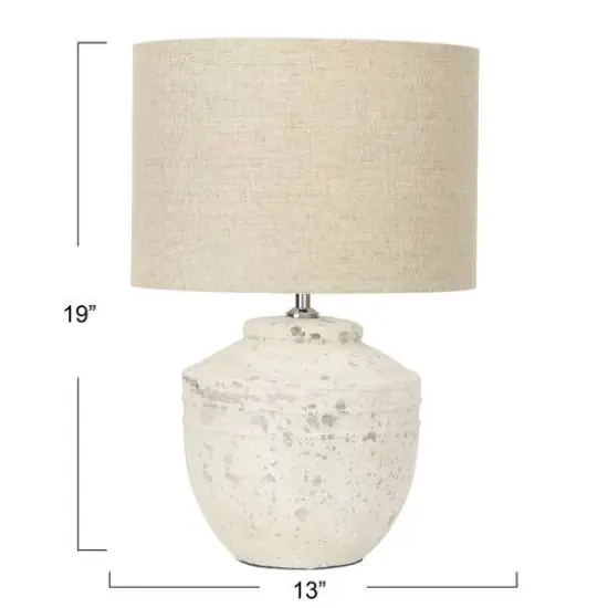 Hello Honey&reg; 19.5" Distressed Cream Cement Table Lamp with Linen Shade {9}