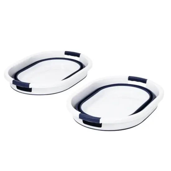 Honey Can Do 24" Collapsible Rubber Laundry Basket Set Blue and White {9}