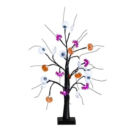 2ft. Pre-Lit Artificial Halloween Eyeballs, Ghosts, Bats & Pumpkins 24 LED Lighted Ornament Tree {4}