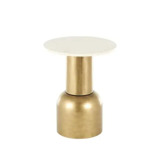 20" Gold Metal Pedestal Accent Table with Cream Marble Tabletop {7}