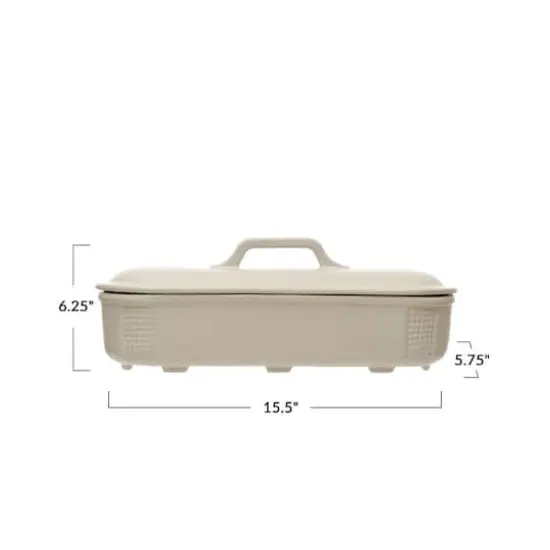 Hello Honey&reg; 15.5" Matte White Oval 2qt. Debossed Stoneware Baking Dish with Lid {5}