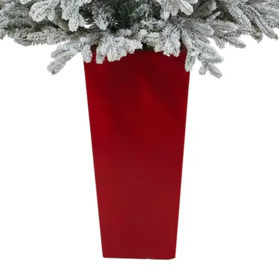 4.75ft. Pre-Lit Flocked Fraser Fir Artificial Christmas Treein Tower Planter, Warm White Lights {7}