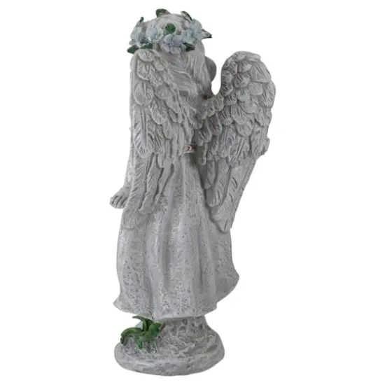 10" Gray Angel Girl with Floral Crown Garden Statue {4}