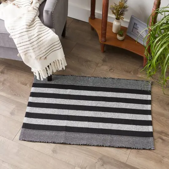 DII&reg; Cabana Stripe Handwoven Recycled Yarn Rug, 2ft. x 3ft. Black {4}
