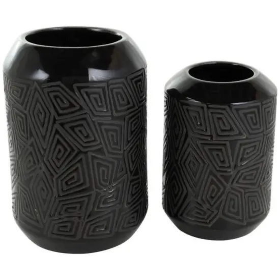 Black Ceramic Vase with Geometric Etchings Set {10}