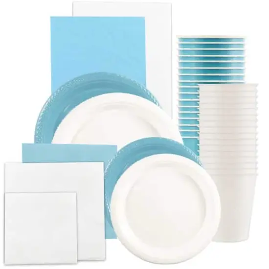 JAM Paper Party Tableware Assortment Grad Pack Sea Blue/White {1}