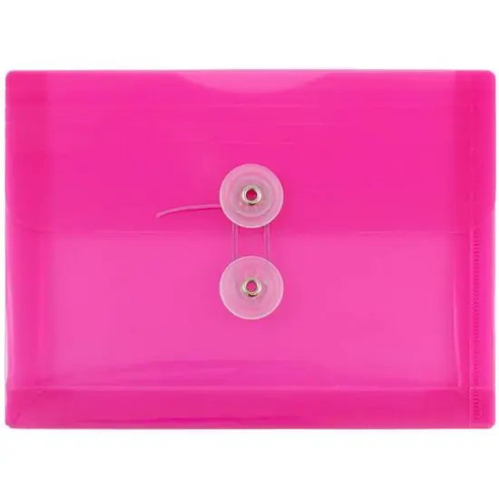 JAM Paper 5.5" x 7.5" Button & String Tie Closure Plastic Envelopes, 12ct. Fuchsia Pink {1}
