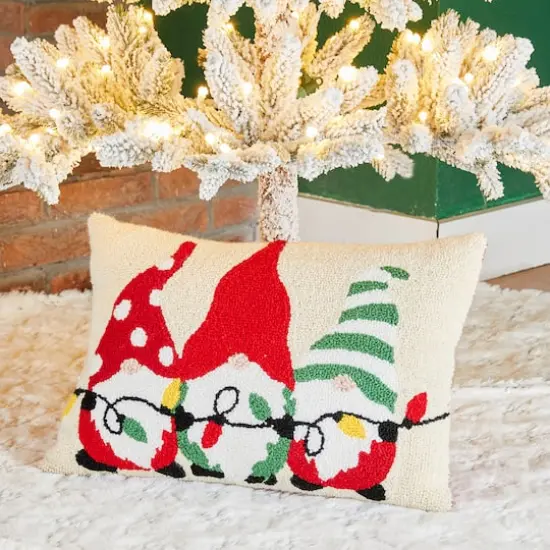 Glitzhome&reg; Hooked Christmas Gnomes Throw Pillow {3}
