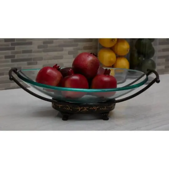 Gold Glass and Metal Traditional Serving Bowl, 5" x 17" x 11" {10}