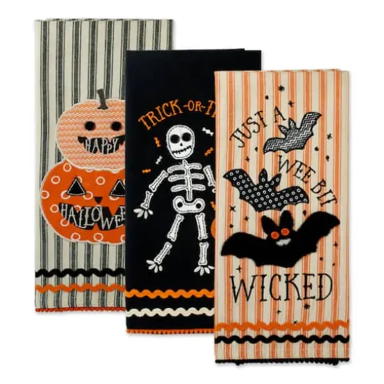 DII&reg; Embellished Halloween Happy Haunting Wicked Treats Dishtowels Set {3}