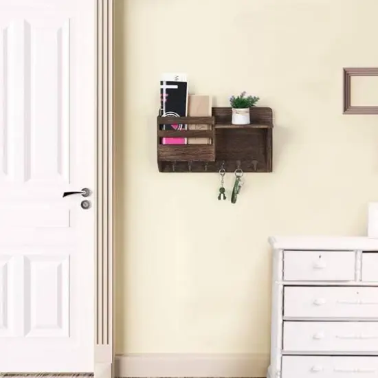 NEX™ 16" Brown Wall-Mounted Mail & Key Holder Organizer with 6 Key Hooks {6}