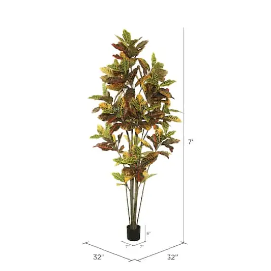 7ft. Potted Green & Orange Croton Tree {5}
