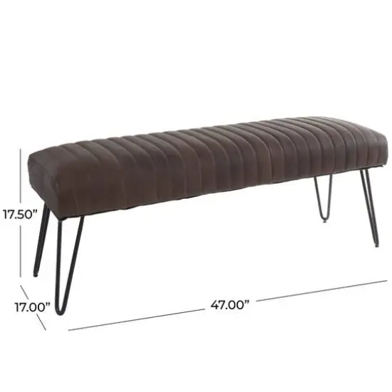 4ft. Dark Brown Leather Upholstered Bench with Hairpin Legs {8}