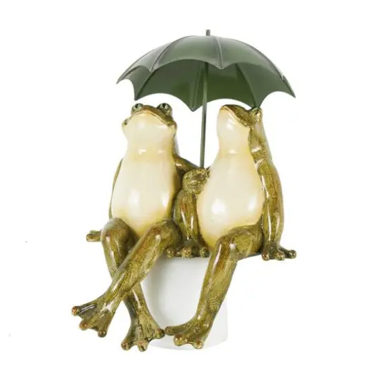 11" Bronze Frogs Sitting with Umbrella Sculpture {4}