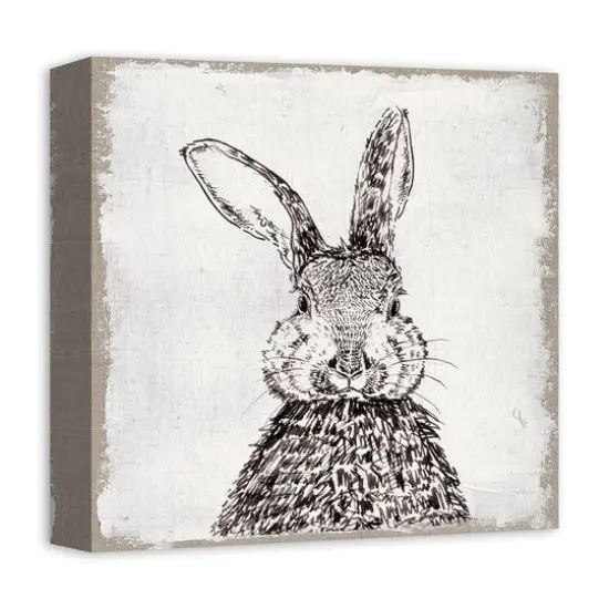 Ink Drawing Bunny Burlap Canvas Wall Art {3}