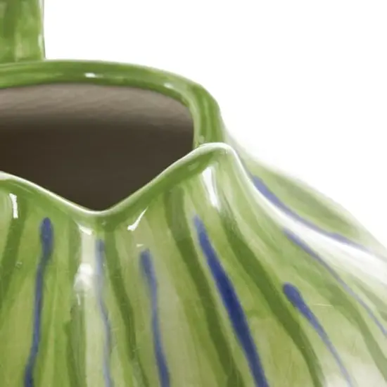 10.5" White Ceramic Vase with Green & Blue Drip Design & Handles {5}