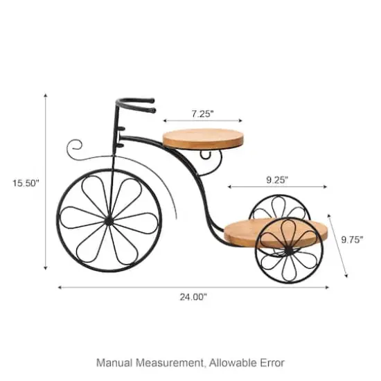 Glitzhome&reg; 24" Black Metal Tricycle Planter Stand with Solid Wood Tray {9}