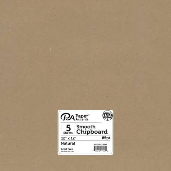 PA Paper&trade; Accents Natural 12" x 12" Heavy Chipboard, 5 Sheets {1}