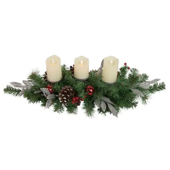 32" Frosted Pine Cone & Berries Artificial Christmas Candle Holder Centerpiece {1}