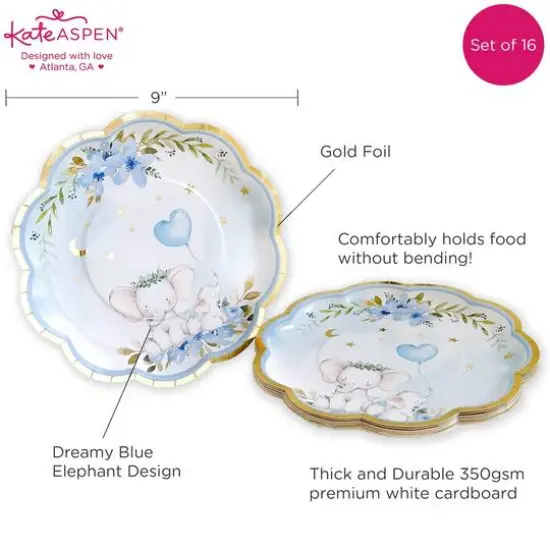 Kate Aspen&reg; 9" Blue Elephant Baby Shower Premium Paper Plates, 16ct. {7}