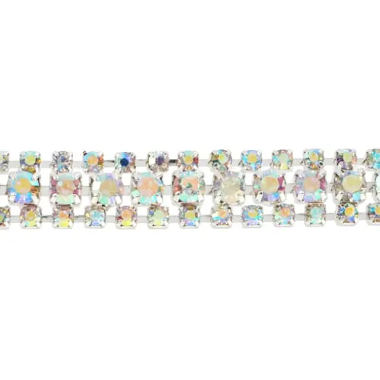 3yd. Glass 3-Row Rhinestone Chain Spool by Bead Landing&trade; Clear Aurora Borealis/Silver Finish {3}