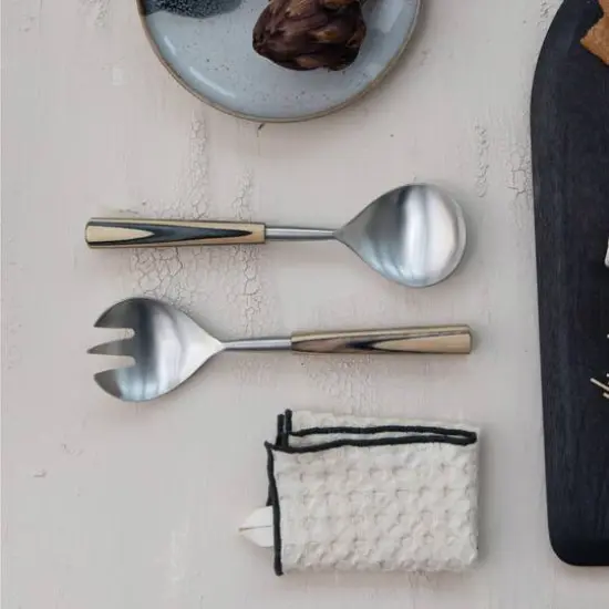 Hello Honey&reg; 2-Piece Natural & Black Stainless Steel & Mango Wood Salad Servers with Handles & Design {4}
