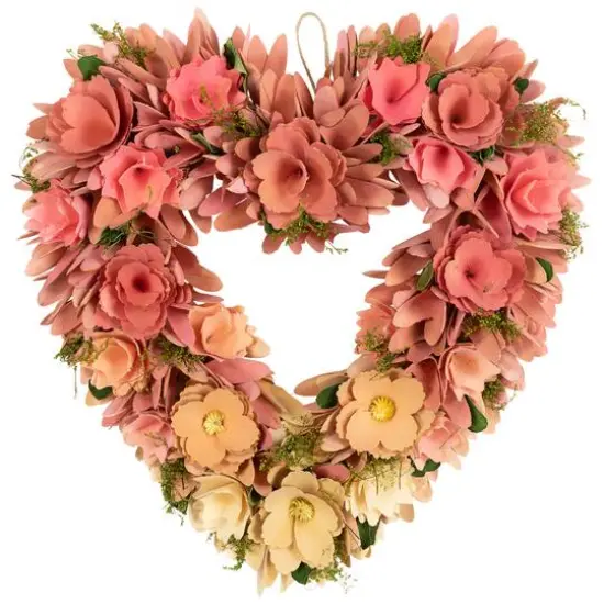 15" Pink & Yellow Mixed Floral Artificial Valentine's Day Heart Wreath {1}