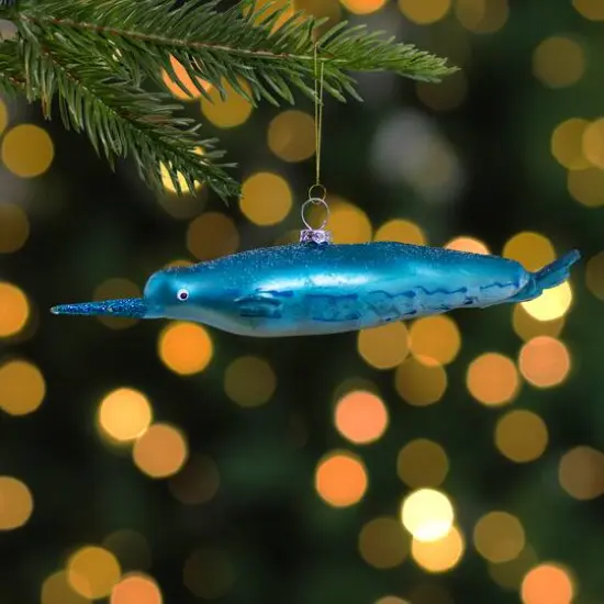 Blue Glitter Pipefish Glass Ornament {6}