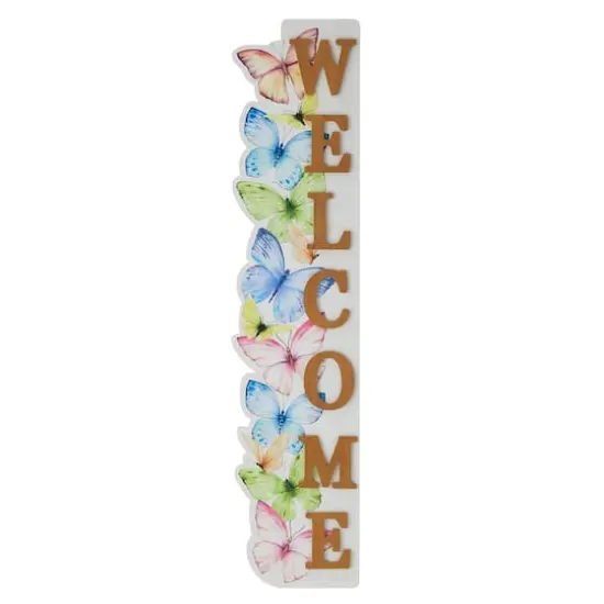 Glitzhome&reg; 42" Wood Butterfly WELCOME Porch Sign {1}