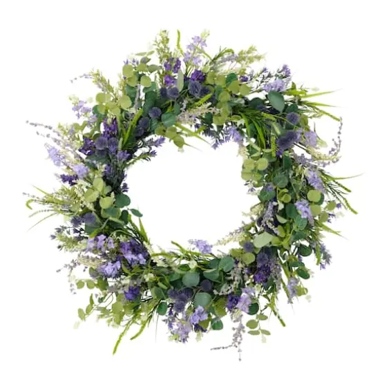 30'' Green Eucalyptus and Purple Floral Spring Wreath {1}