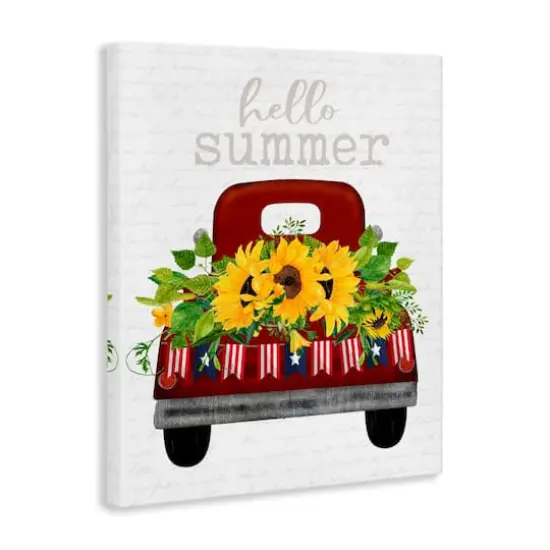 Stupell Industries Hello Summer Quote Sunflower Flower Patriotic Truck Canvas Wall Art {4}