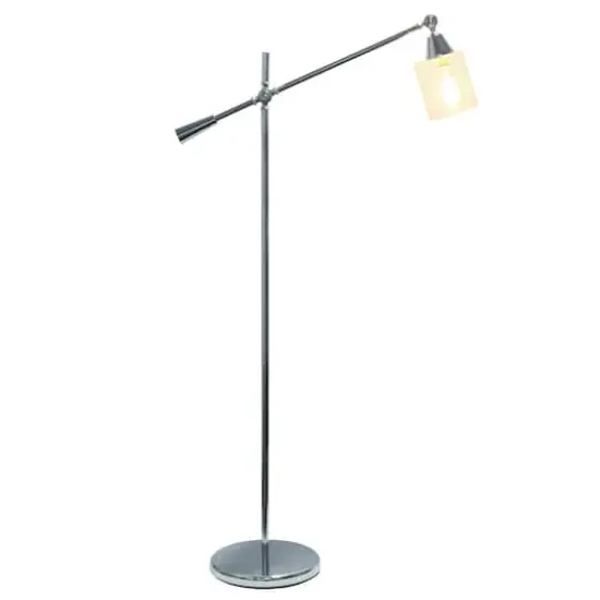 Lalia Home 4.6ft. Swing Arm Floor Lamp with Glass Cylindrical Shade Chrome {3}