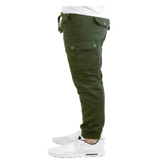 Galaxy by Harvic Slim Fit Cotton Stretch Twill Men's Cargo Joggers Olive {4}