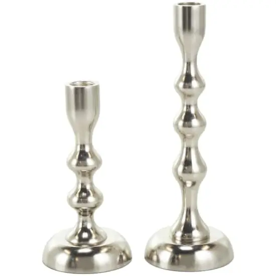 Contemporary Aluminum Taper Candle Holder Set Silver {4}