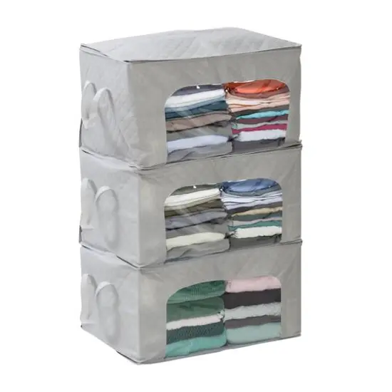 Honey Can Do Gray Clothes Storage Bags with Handles and Clear-View Windows, 3ct. {15}