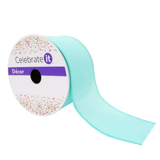 2.5" x 25ft. Faux Linen Wired Ribbon by Celebrate It&trade; D&eacute;cor Turquoise {1}