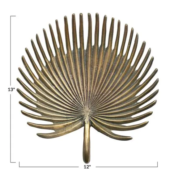 Hello Honey&reg; 13" Antique Gold Finish Decorative Aluminum Palm Frond Tray {7}