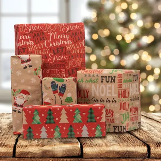 JAM Paper Kids Kraft Christmas Gift Wrap Set, 5ct. {4}