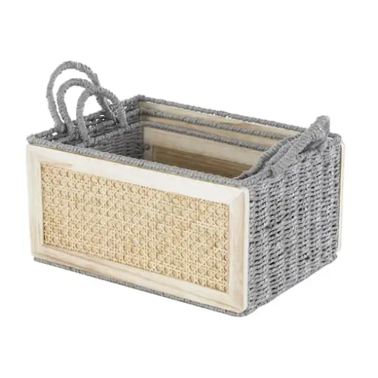 Light Brown Rattan Woven Basket with Gray Rope Handles, 3ct. {3}