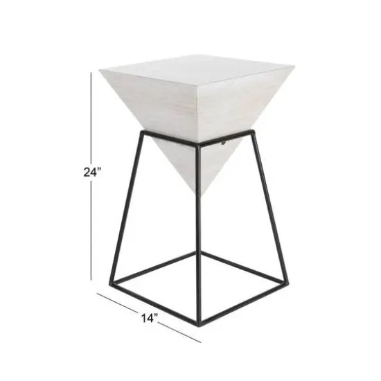 2ft. White Metal and Wood Modern Accent Table {8}