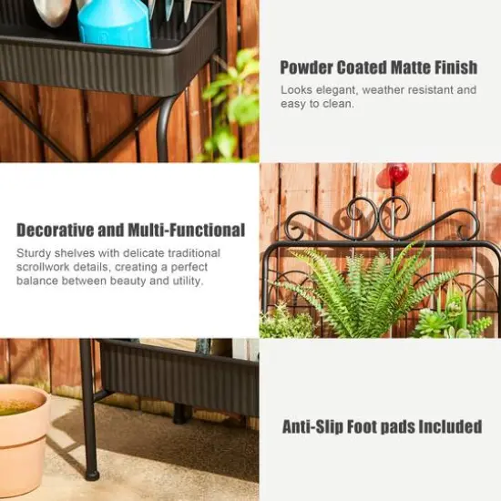 Glitzhome&reg; 68" 3-Tier Black Metal Shelf Planter Stand {6}