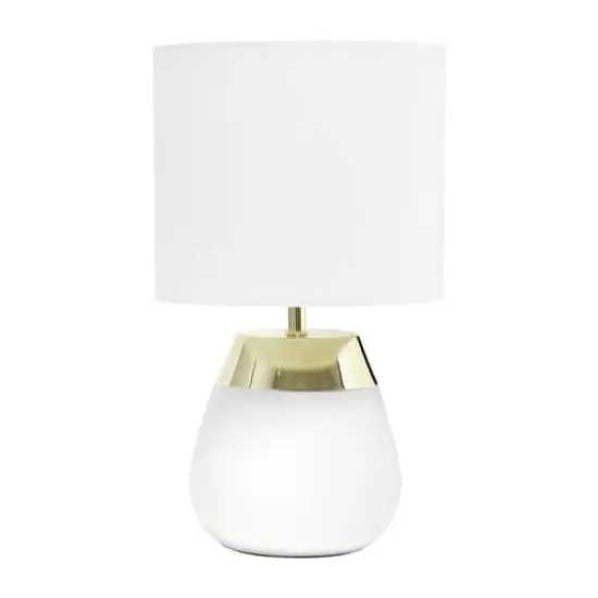 Simple Designs 14" Metal Touch Table Lamp White and Gold Base {1}