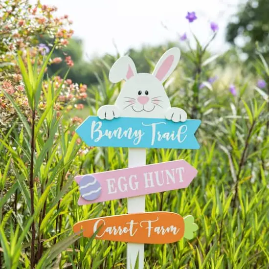 Glitzhome&reg; 36" Wooden Easter Bunny Yard Stake {3}