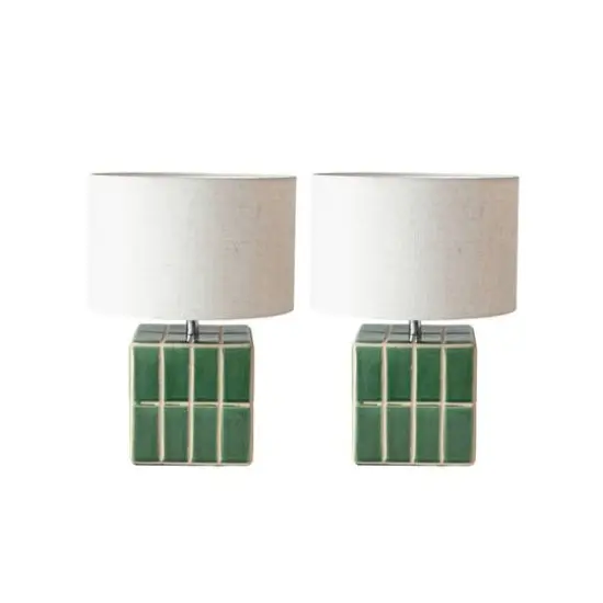 Hello Honey&reg; 15" Green & White Ceramic Table Lamp {4}